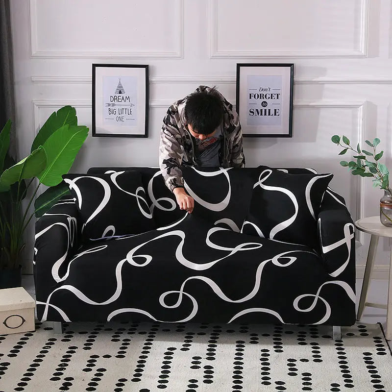 Loveseat Covers Stretchable Polyester LUMIERE Ribbon-Three Seat Sofa Cover
