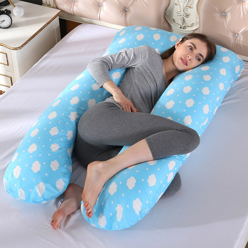 Memory Foam Pillow Cotton Maternity U-Shape LUNÉA Blue clouds-70x130cm