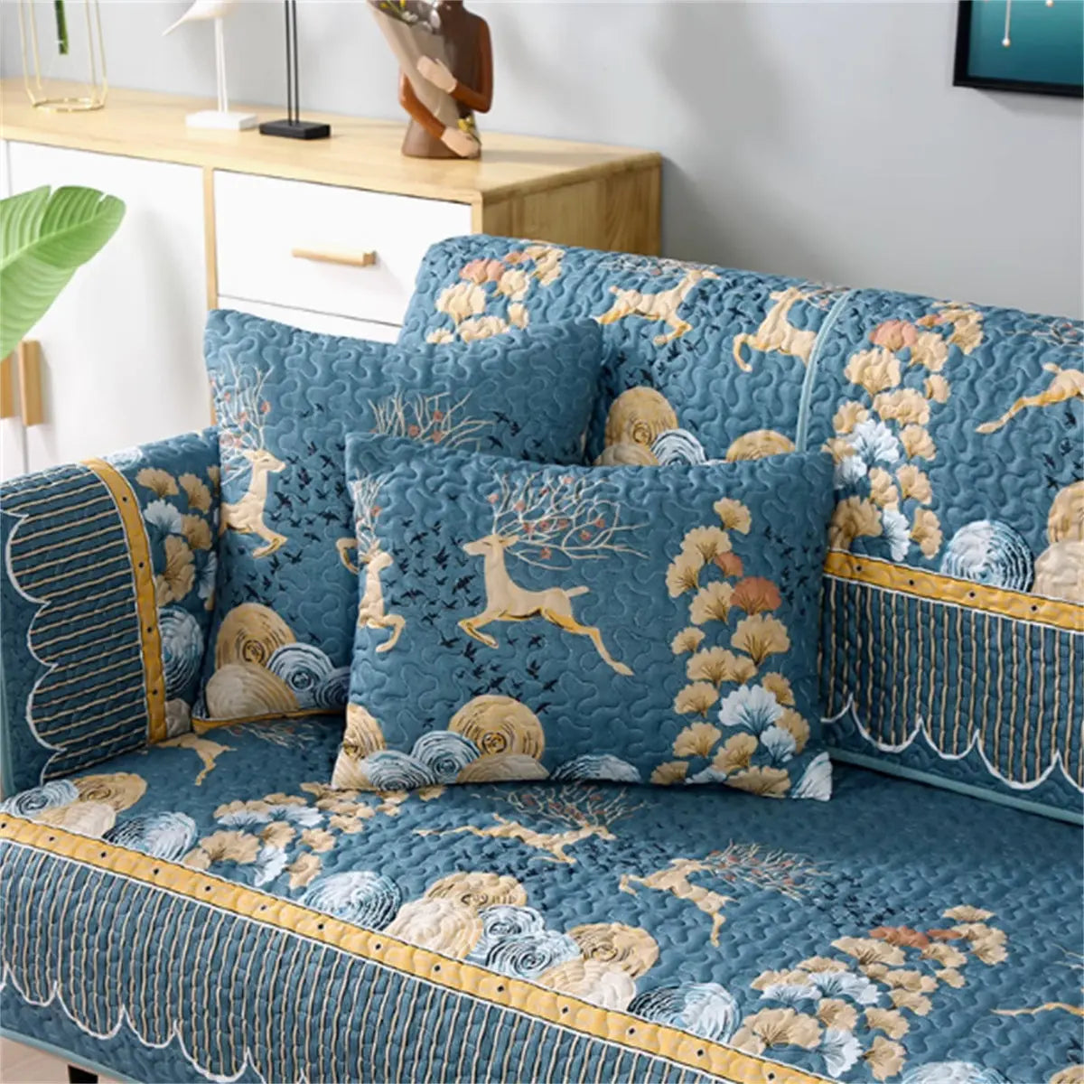 Pet Protection Cover Cotton Non-Slip CHERIE Ginkgo deer blue-90x120cm