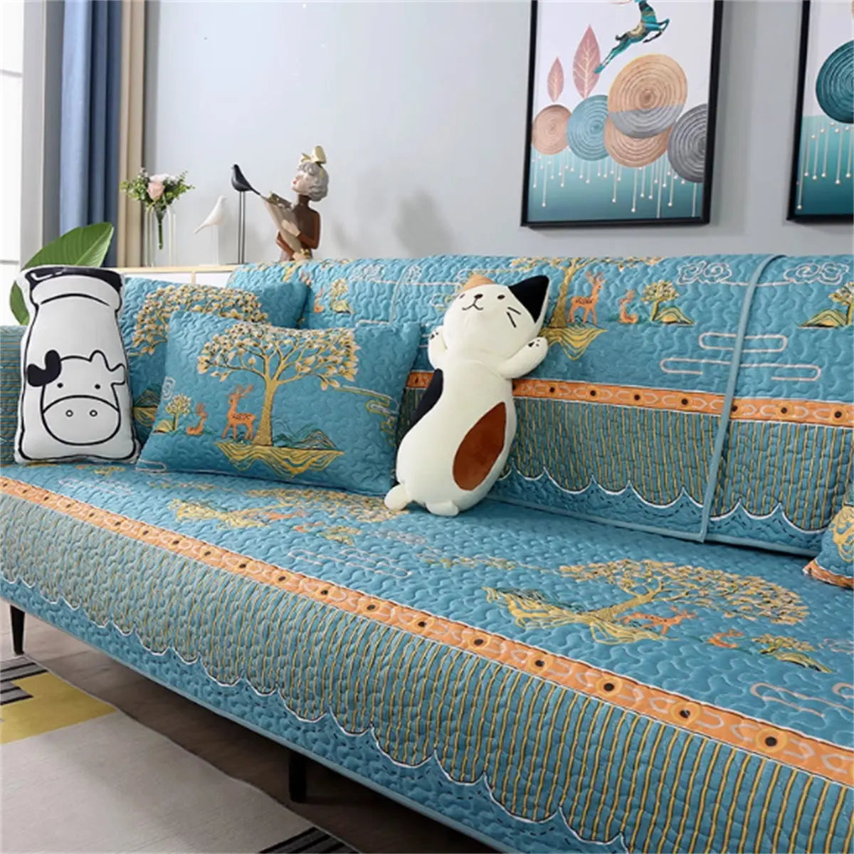 Pet Protection Cover Cotton Non-Slip CHERIE Lucky deer blue-90x120cm