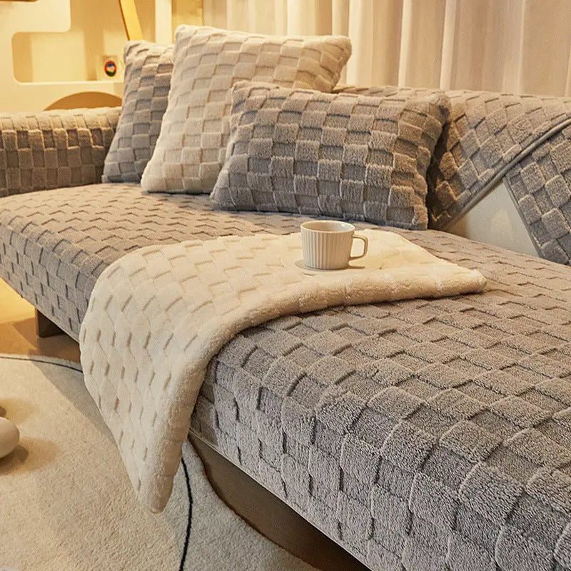 Pet Protection Cover Velvet Cozy Nivelle Plaid Gray-90x90cm