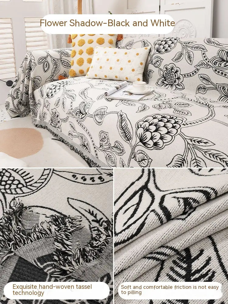 Pet Throw Chenille Floral Aurore Flower Shadow Black And White-180x340cm
