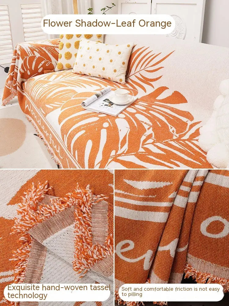 Pet Throw Chenille Floral Aurore Leaf Orange-180X400cm