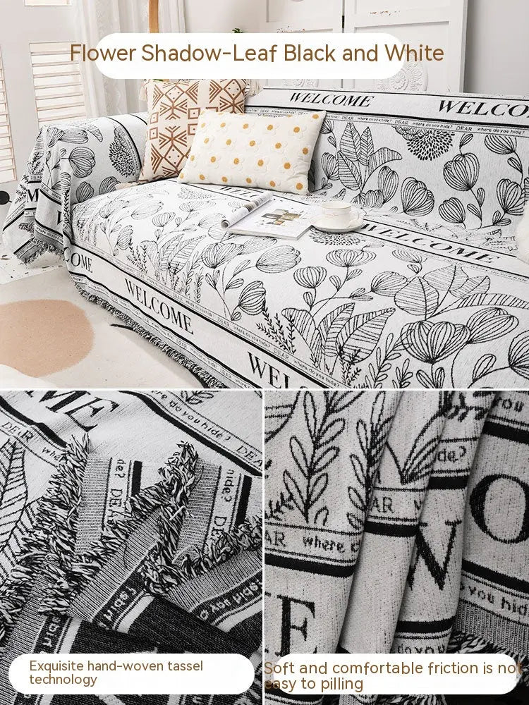 Pet Throw Chenille Floral Aurore Leaves Black And White-180x420cm