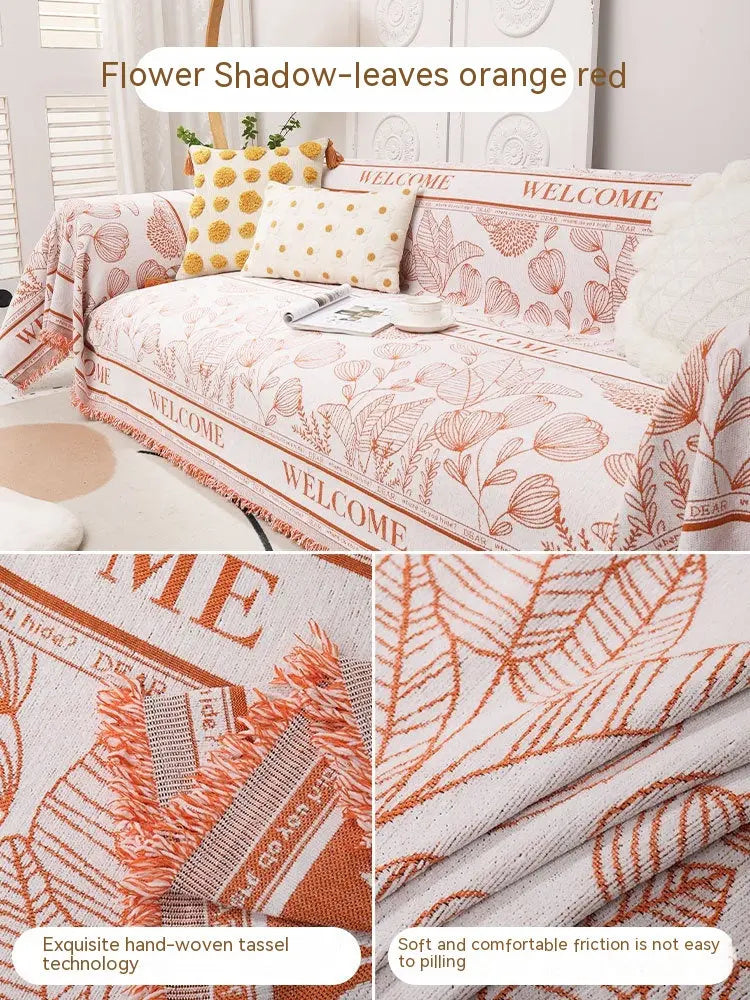 Pet Throw Chenille Floral Aurore Leaves Orange Red-180X400cm
