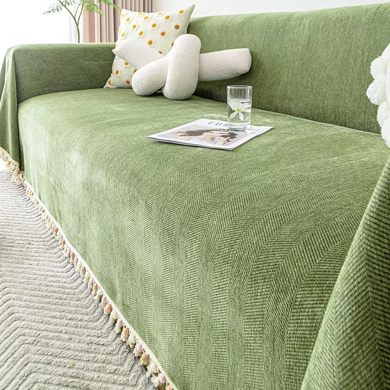 Pet Throw Chenille Herringbone Céliane Matcha Green-180x300
