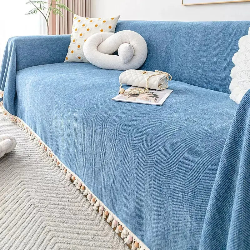 Pet Throw Chenille Herringbone Cozy SERENA Blue-180x340