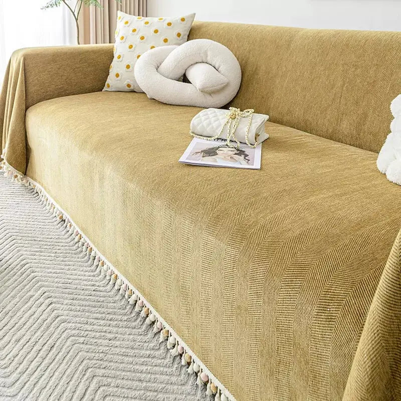 Pet Throw Chenille Herringbone Cozy SERENA Khaki Yellow-Pillow 45x45