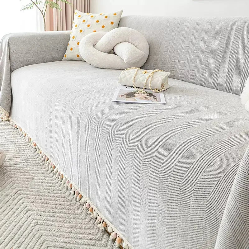 Pet Throw Chenille Herringbone Cozy SERENA Light Gray-Lumbar Cushion Cover 30 X50