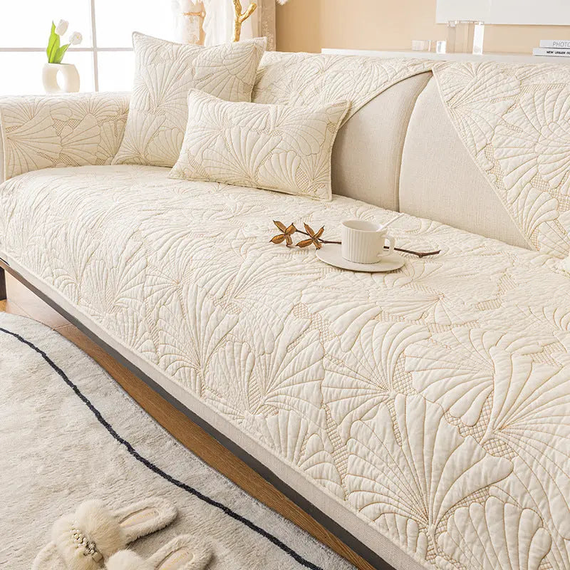 Pet Throw Cotton Non-Slip Élanie Ginkgo beige-110x110cm