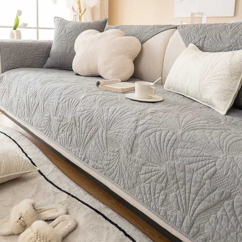 Pet Throw Cotton Non-Slip Élanie Ginkgo light grey-90x70cm