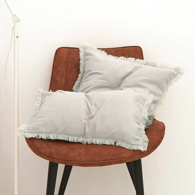 Pillow Cover Washed Cotton Minimalist LUMINAIRE Rice Soup Jiao Fringe-50X50cm