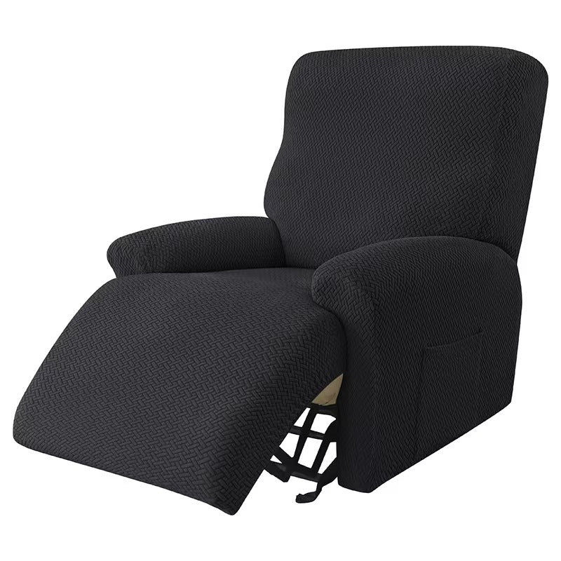Recliner Chair Cover Stretch Fit MARCELA Long Black Plaids-Four Pieces For One Person