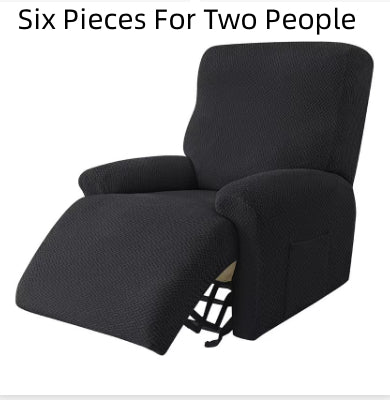 Recliner Chair Cover Stretch Fit MARCELA Long Black Plaids-Six Pieces For Two People