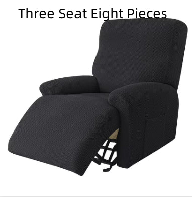 Recliner Chair Cover Stretch Fit MARCELA Long Black Plaids-Three Seat Eight Pieces