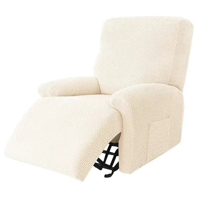 Recliner Chair Cover Stretch Fit MARCELA Long Grid Beige-Four Pieces For One Person