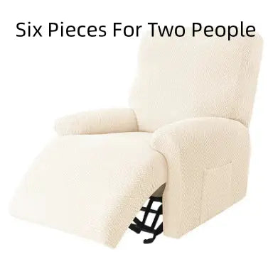 Recliner Chair Cover Stretch Fit MARCELA Long Grid Beige-Six Pieces For Two People