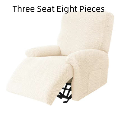 Recliner Chair Cover Stretch Fit MARCELA Long Grid Beige-Three Seat Eight Pieces