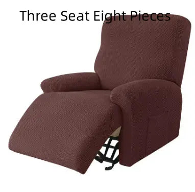 Recliner Chair Cover Stretch Fit MARCELA Long Grid Deep Coffee-Three Seat Eight Pieces