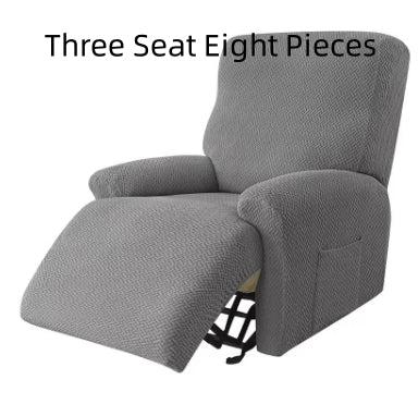Recliner Chair Cover Stretch Fit MARCELA Long Grid Light Gray-Three Seat Eight Pieces