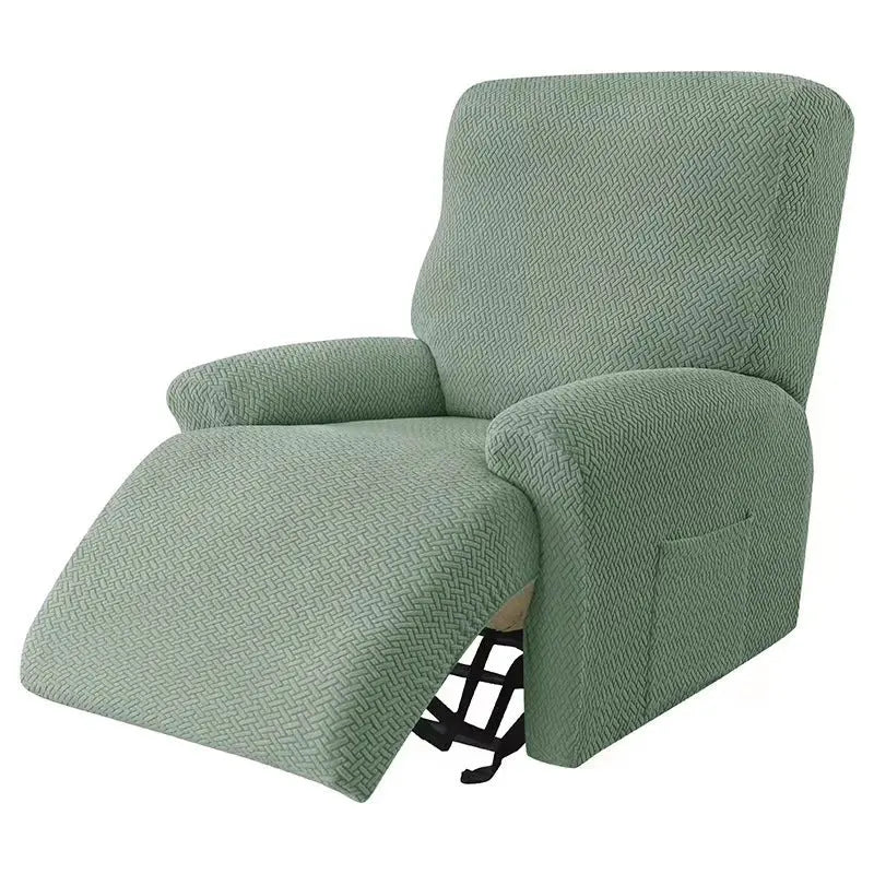 Recliner Chair Cover Stretch Fit MARCELA Long Grid Pine Cypress Green-Four Pieces For One Person