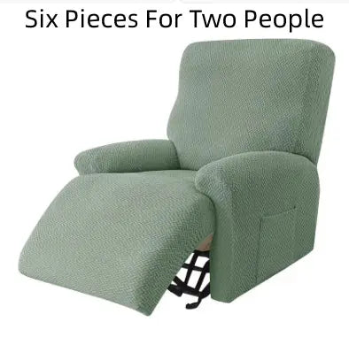 Recliner Chair Cover Stretch Fit MARCELA Long Grid Pine Cypress Green-Six Pieces For Two People