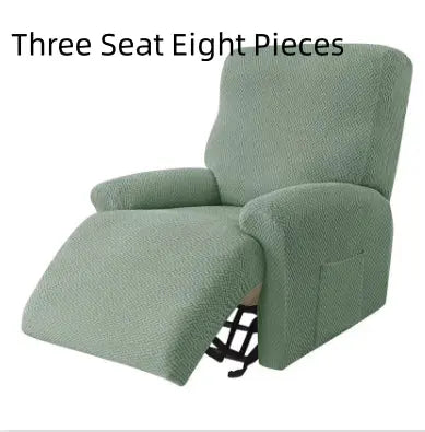 Recliner Chair Cover Stretch Fit MARCELA Long Grid Pine Cypress Green-Three Seat Eight Pieces