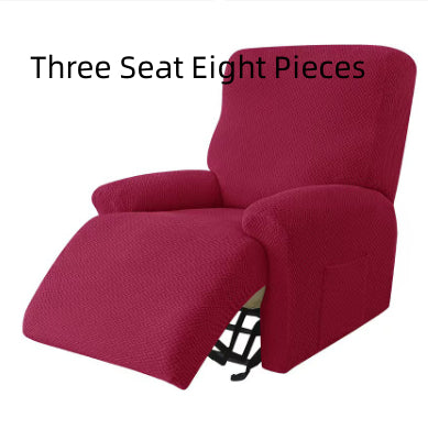 Recliner Chair Cover Stretch Fit MARCELA Long Grid Wine Red-Three Seat Eight Pieces