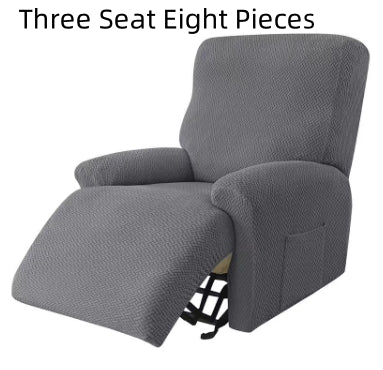 Recliner Chair Cover Stretch Fit MARCELA Long Plaid Dark Gray-Three Seat Eight Pieces