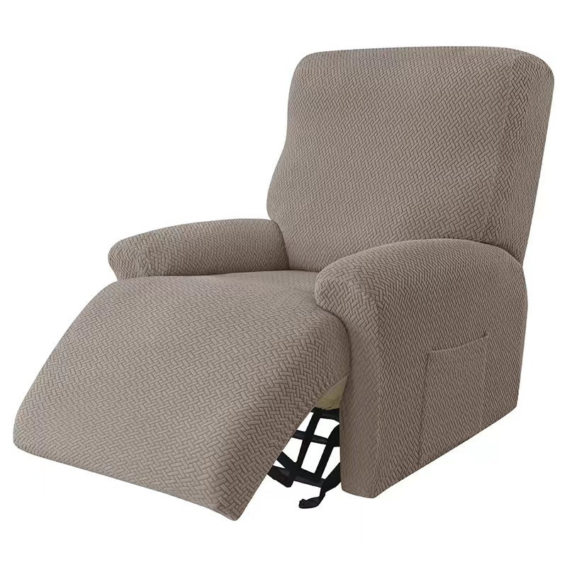 Recliner Chair Cover Stretch Fit MARCELA Long Plaid Grayish Brown-Four Pieces For One Person