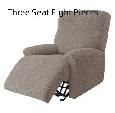 Recliner Chair Cover Stretch Fit MARCELA Long Plaid Grayish Brown-Three Seat Eight Pieces