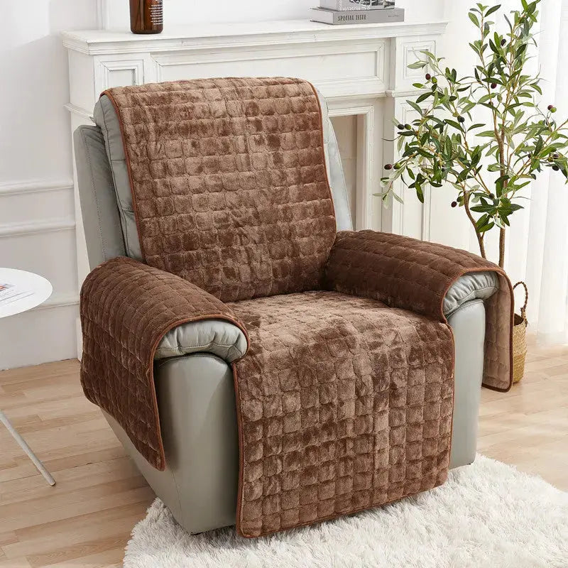 Recliner Chair Covers Plush Cozy LUMIERE Coffee-167x190CM
