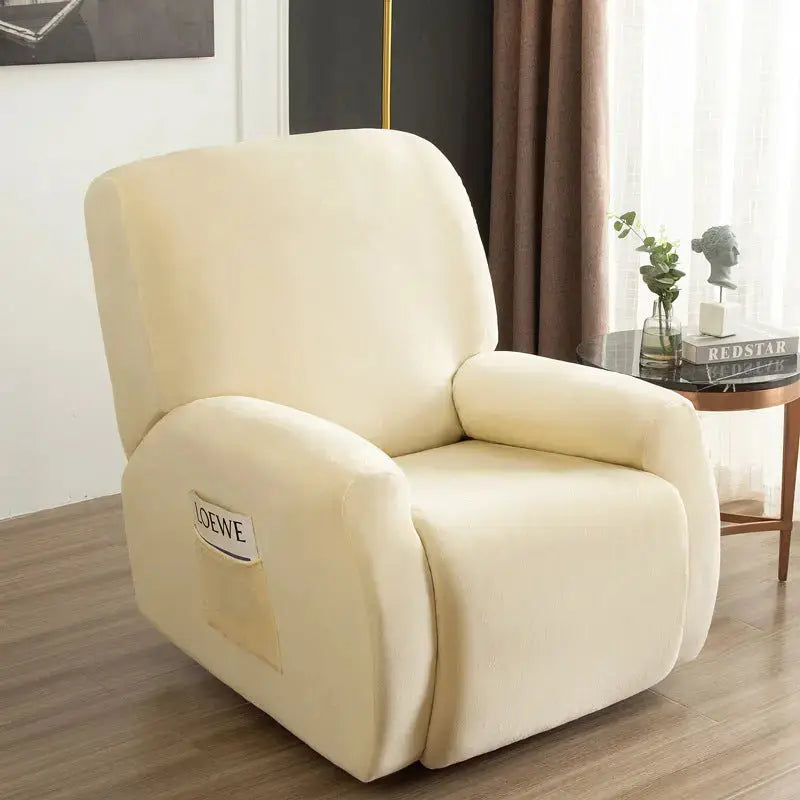 Recliner Chair Covers Velvet Stretchable CÉLINEA Beige-Chivas Regal single seat