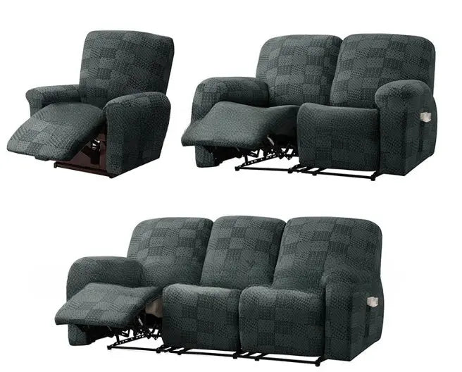 Recliner Sofa Cover Stretchable Geometric CHIVANE Black Gray-1 Person 4 Sets