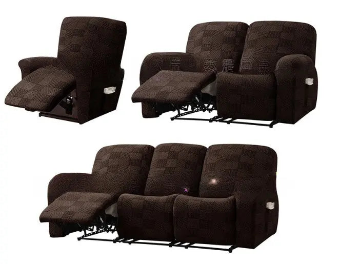 Recliner Sofa Cover Stretchable Geometric CHIVANE Dark Coffee-3 Imperial Concubine