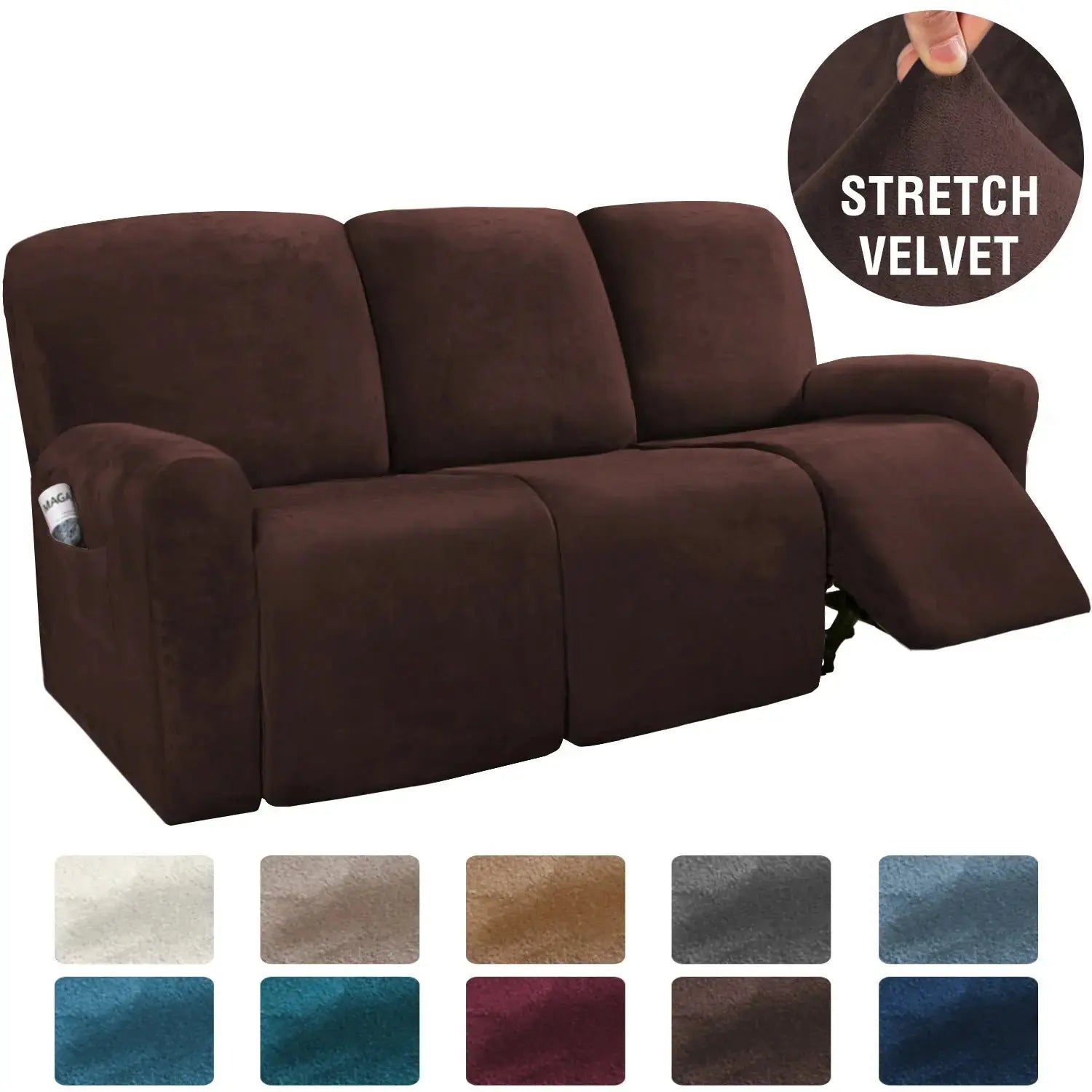 Recliner Sofa Cover Stretchable Savelle Split recliner for three perso-Brown