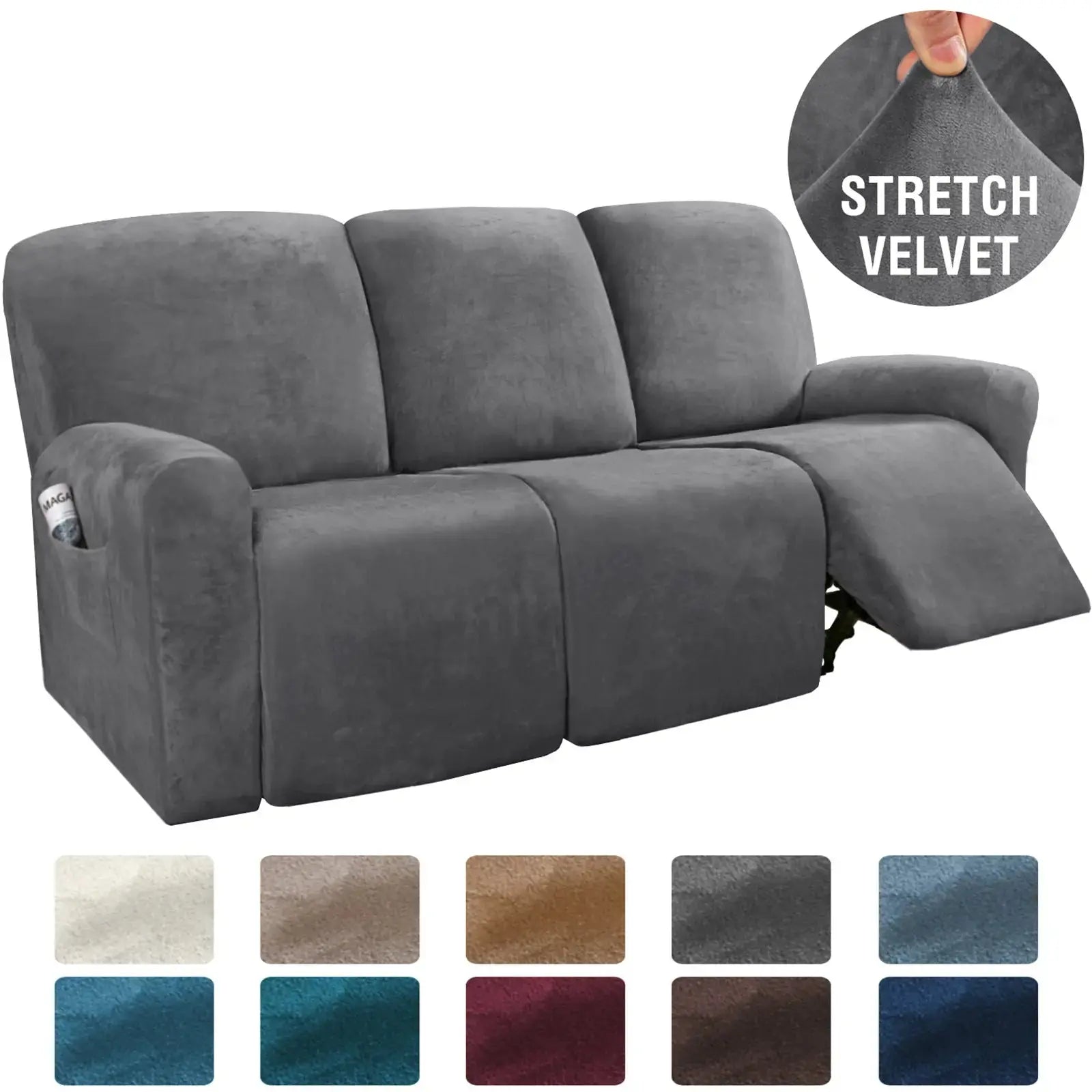 Recliner Sofa Cover Stretchable Savelle Split recliner for three perso-Gray