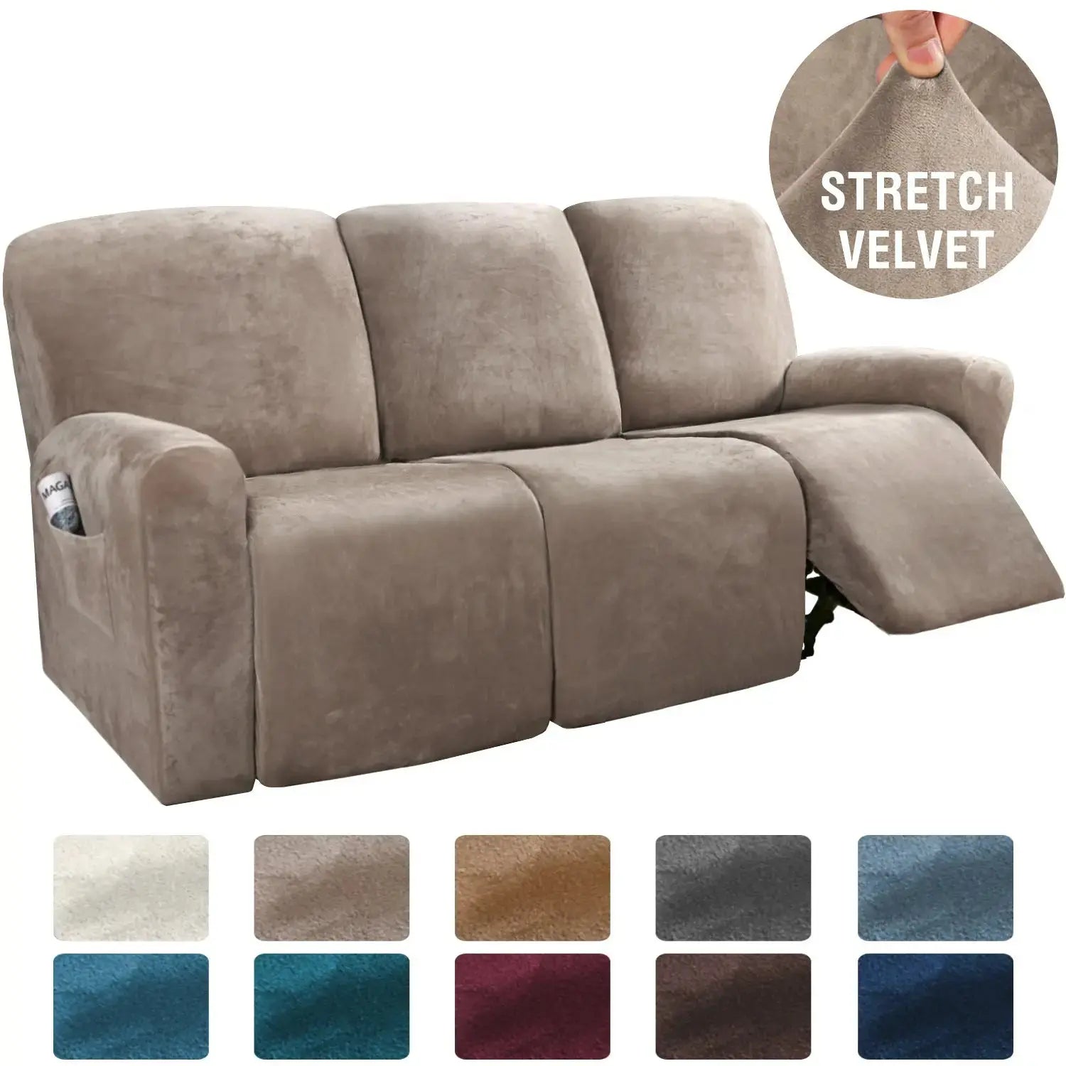 Recliner Sofa Cover Stretchable Savelle Split recliner for three perso-Taupe