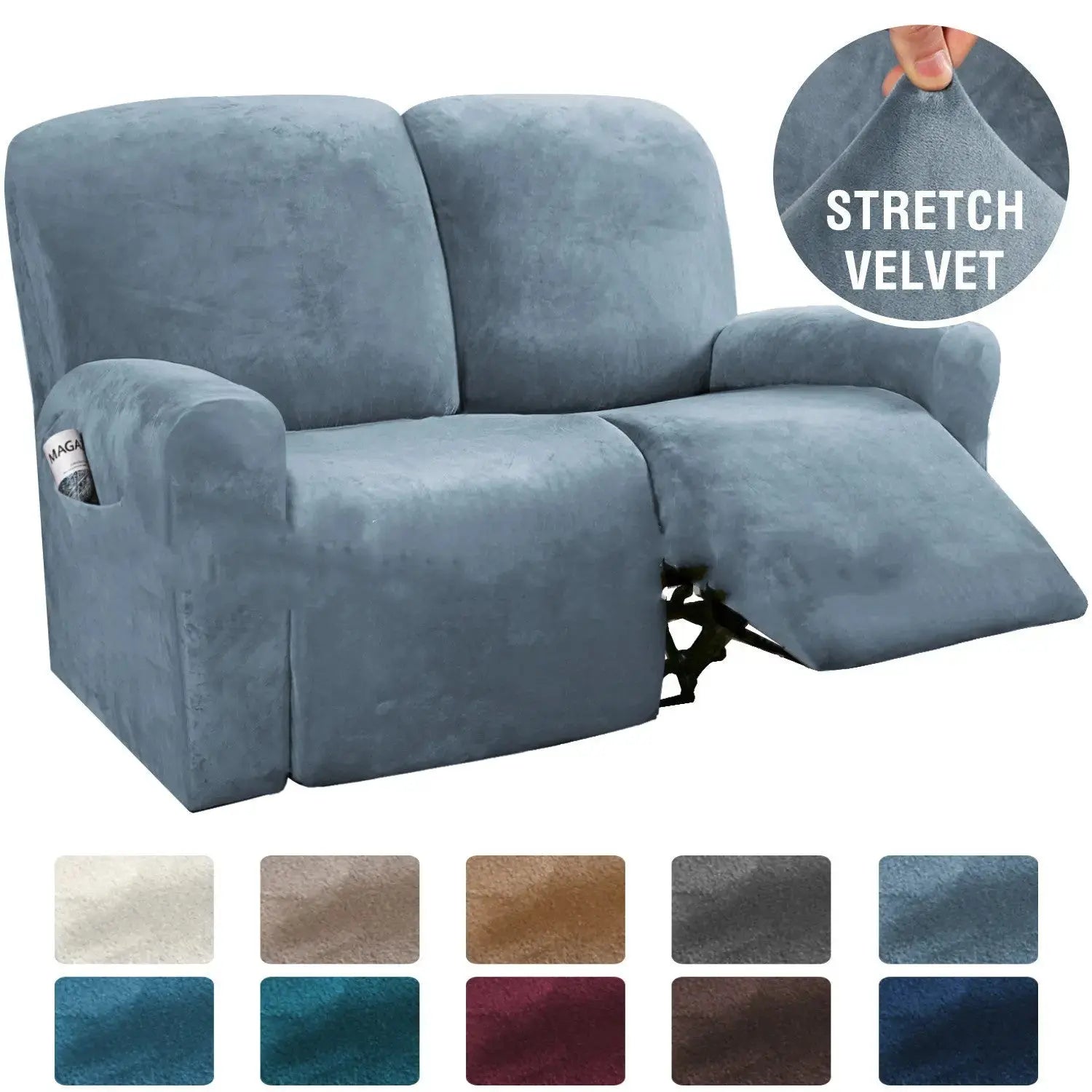 Recliner Sofa Cover Stretchable Savelle Split recliner for two people-Gray blue