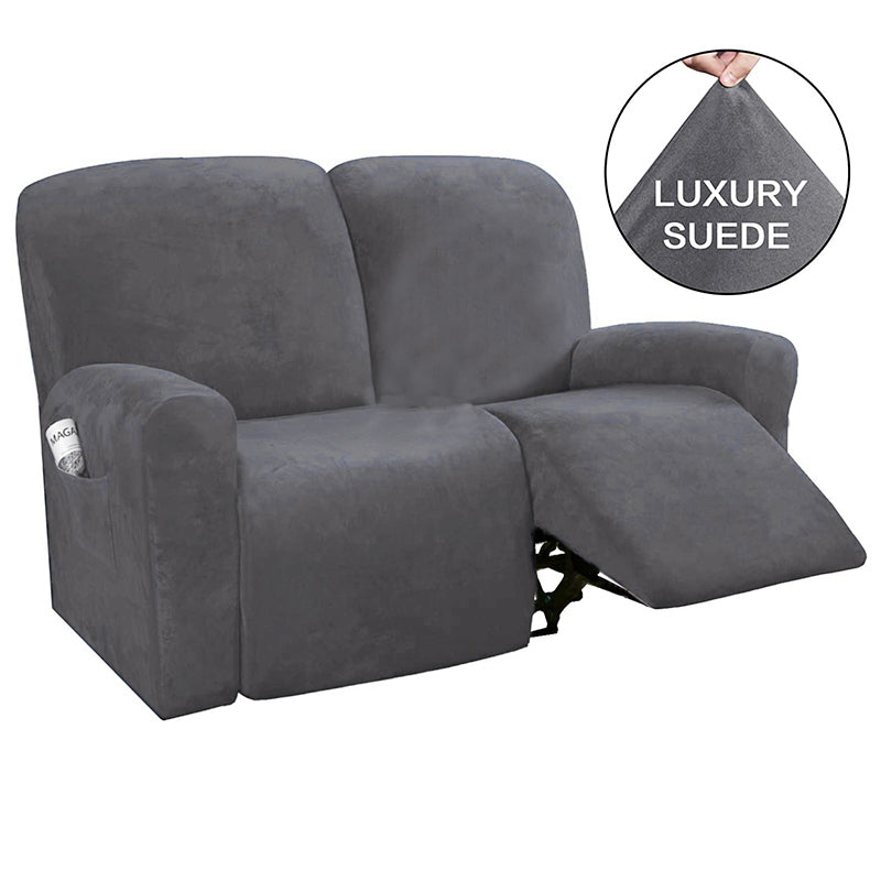 Recliner Sofa Cover Stretchable Velours CAMBRAI Split recliner for two people-Gray