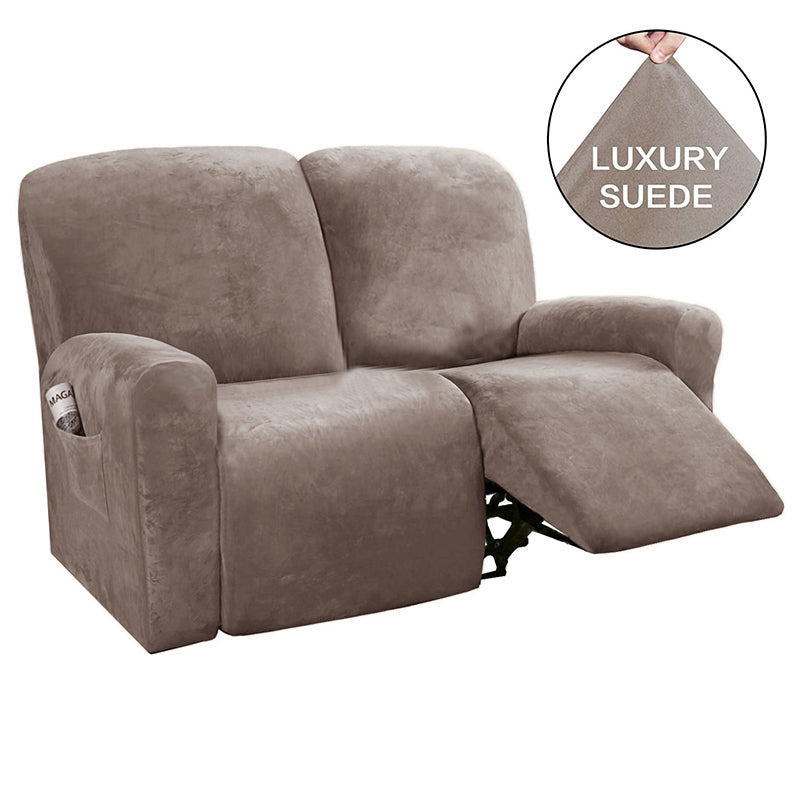 Recliner Sofa Cover Stretchable Velours CAMBRAI Split recliner for two people-Taupe