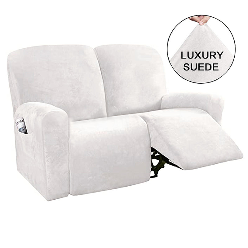 Recliner Sofa Cover Stretchable Velours CAMBRAI Split recliner for two people-White