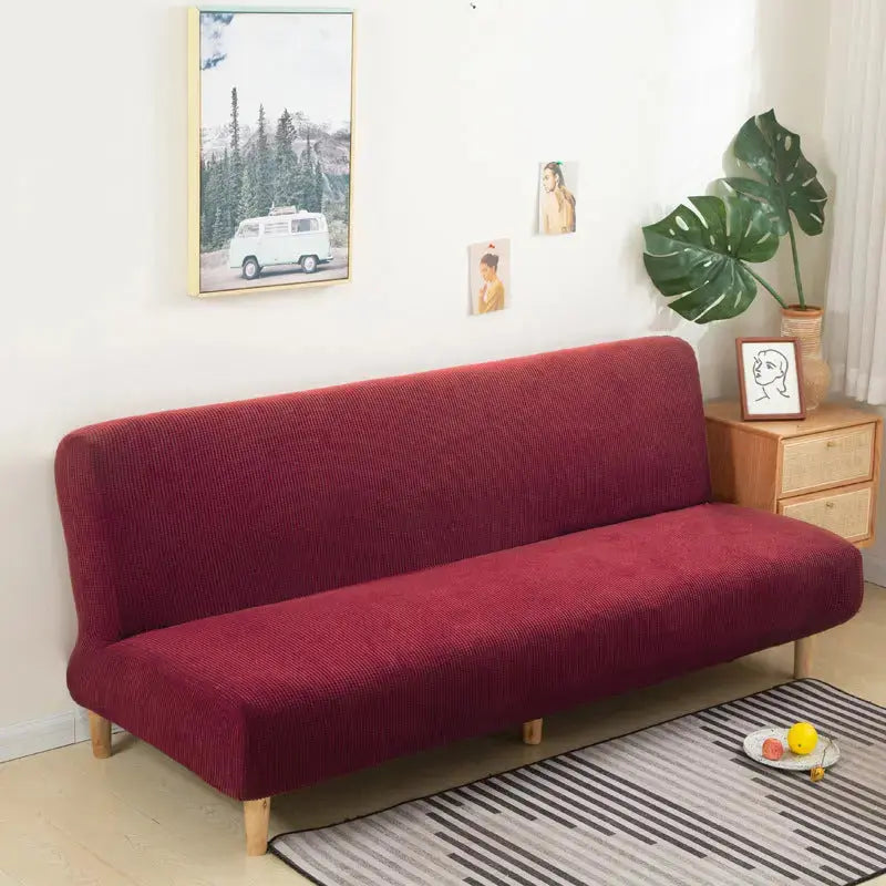 Recliner Sofa Cover Velvet Stretchable CHARMÉA Lafite Red-160 To 190 Standard