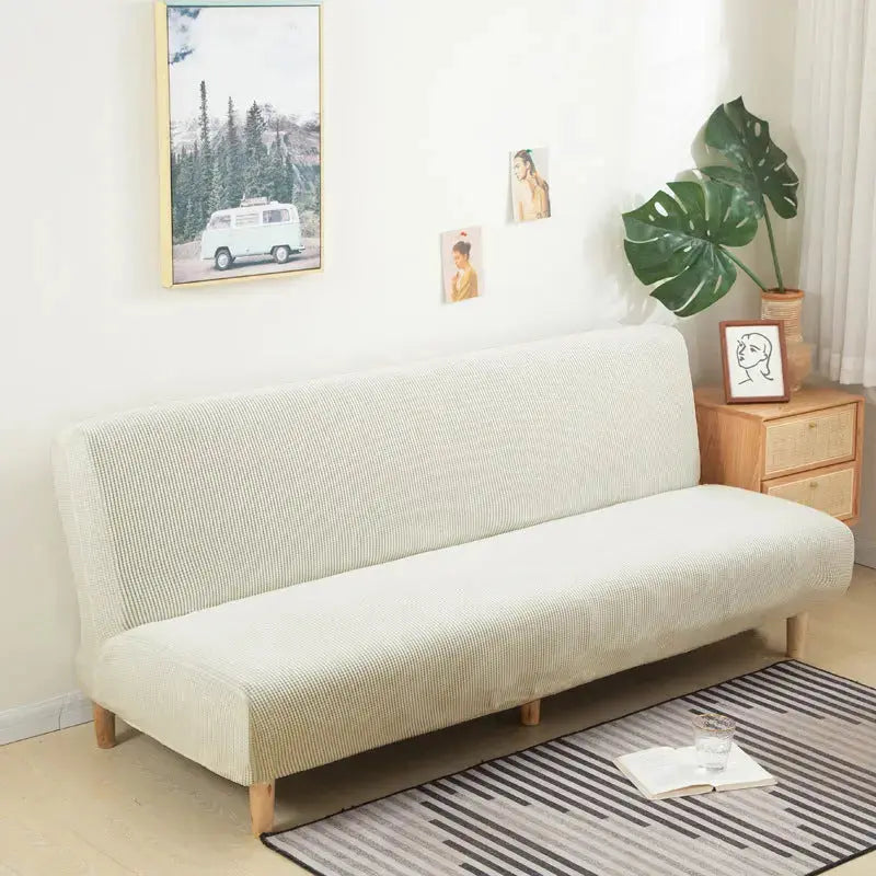 Recliner Sofa Cover Velvet Stretchable CHARMÉA White-120 To 155 Small Size