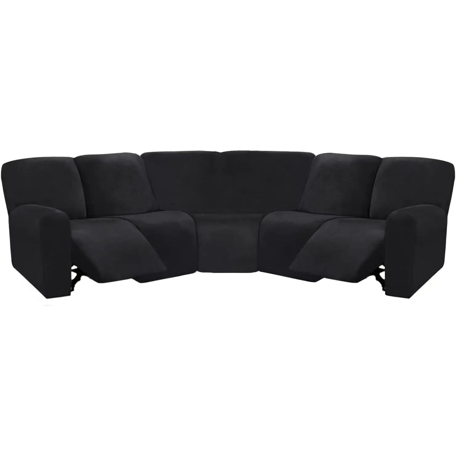 Recliner Sofa Cover Velvet Stretchable VELYSSE Black-7 Piece Set
