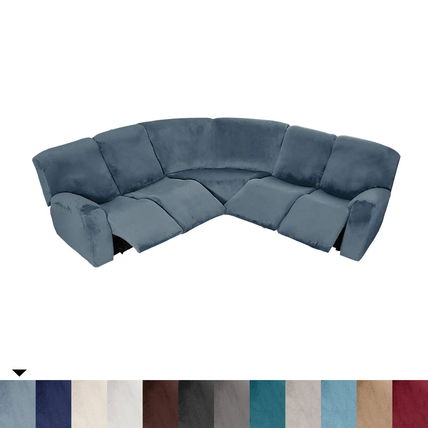 Recliner Sofa Cover Velvet Stretchable VELYSSE Gray And Blue-1 Set Of Single Recliner Seat