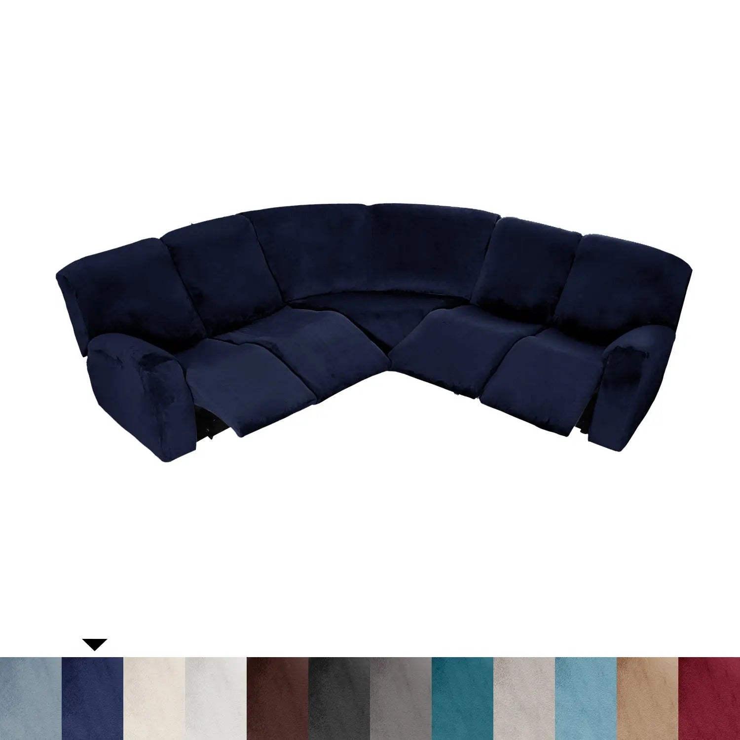Recliner Sofa Cover Velvet Stretchable VELYSSE Navy Blue-1 Set Of Single Recliner Seat