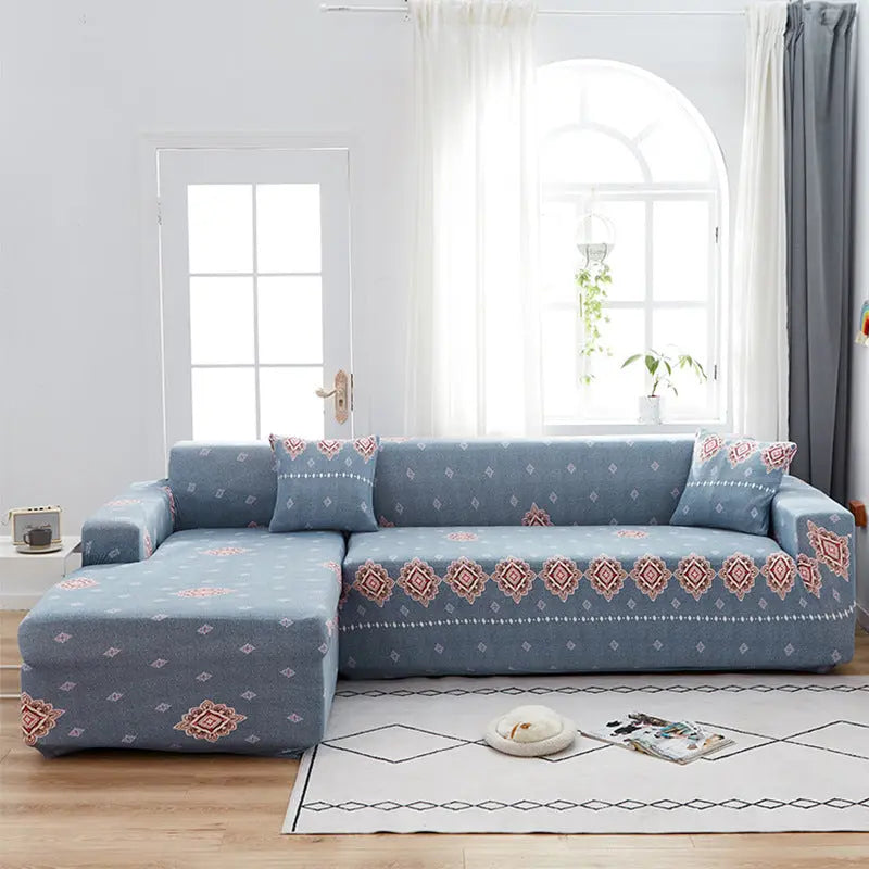 Sectional Couch Cover Stretch Print LUMIÈRE Good Times-Double Seat