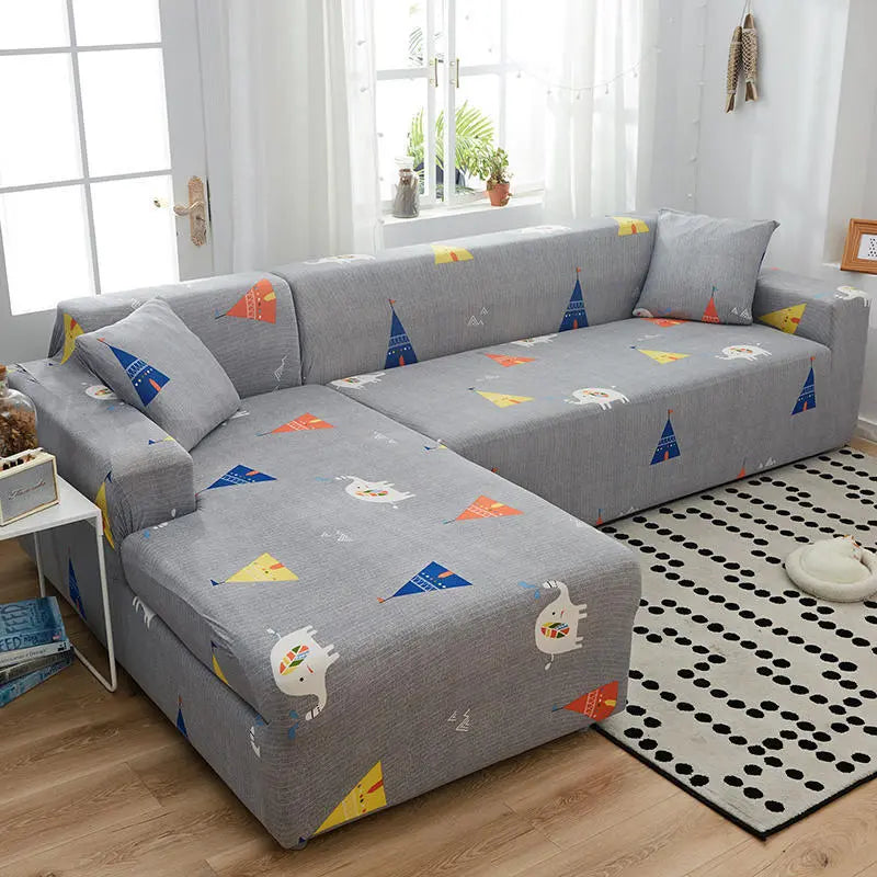 Sectional Sofa Cover Stretchable Pet-Friendly LUNÉRA Doodle elephant-185to230cm