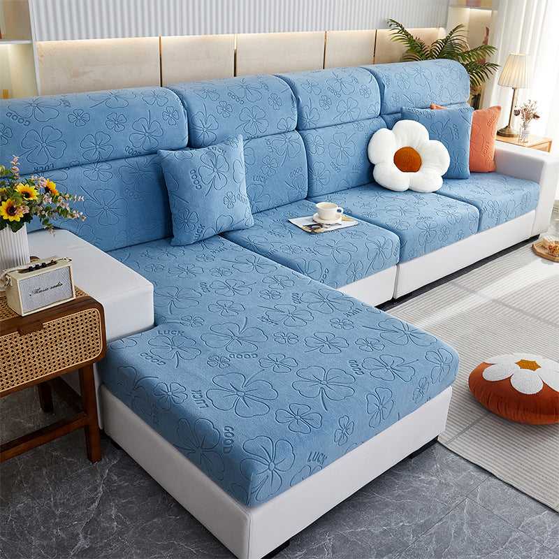 Sectional Sofa Seat Cover Non-Slip Floral LUCETTE Four Leaf Clover Lake Blue-M Code